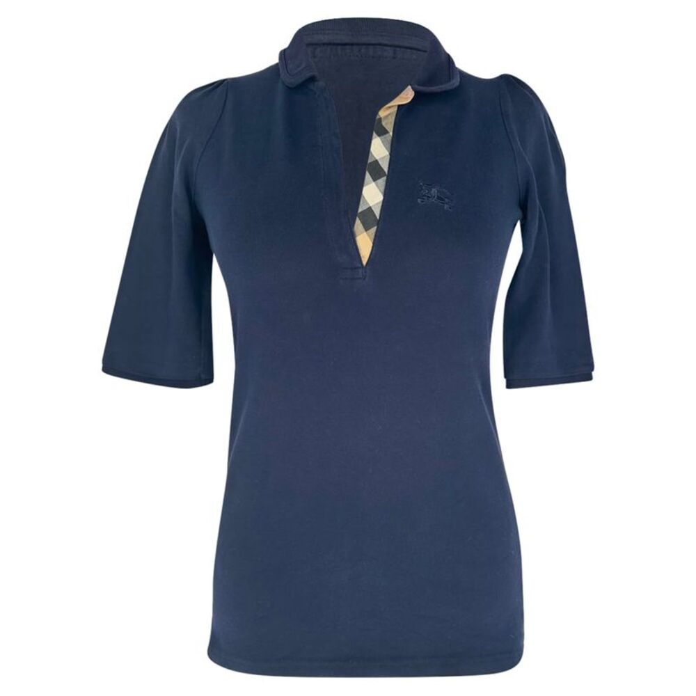 Burberry Brit V-neck Polo Shirt in Navy Blue Cotton